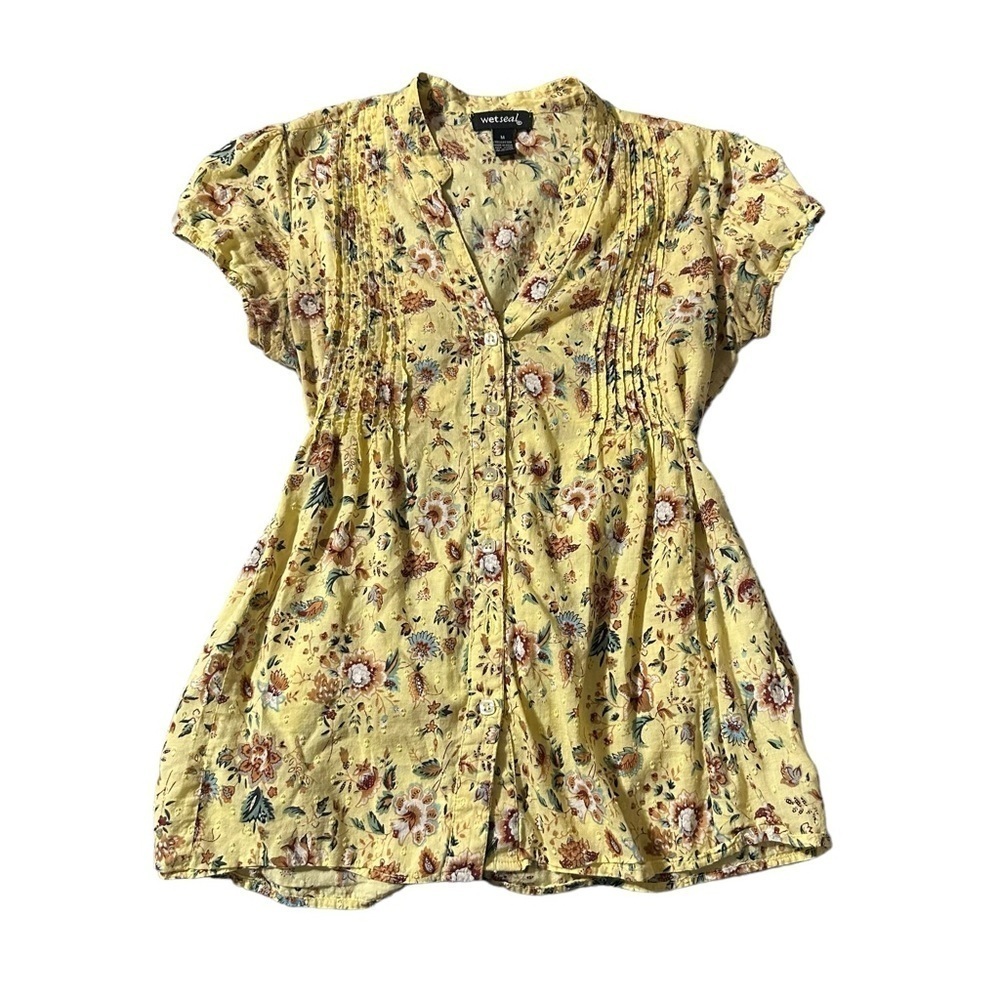 Wet Seal women's medium beautiful yellow floral blouse ties in the back